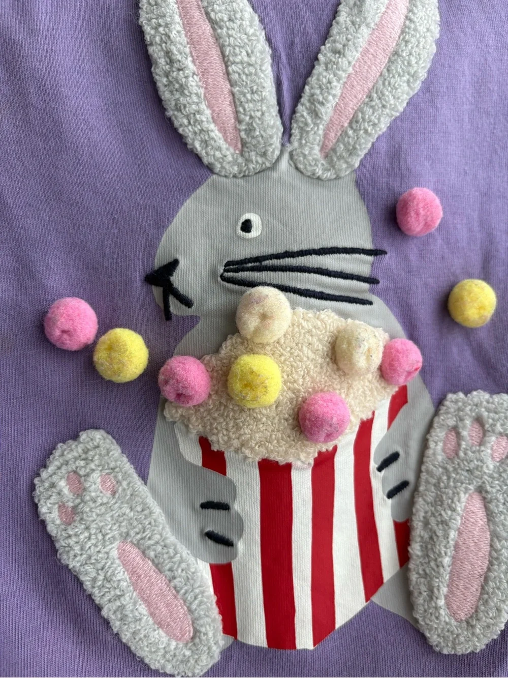 Mini Boden Lavender Long-Sleeve Tee with Bunny Popcorn Applique, Girla